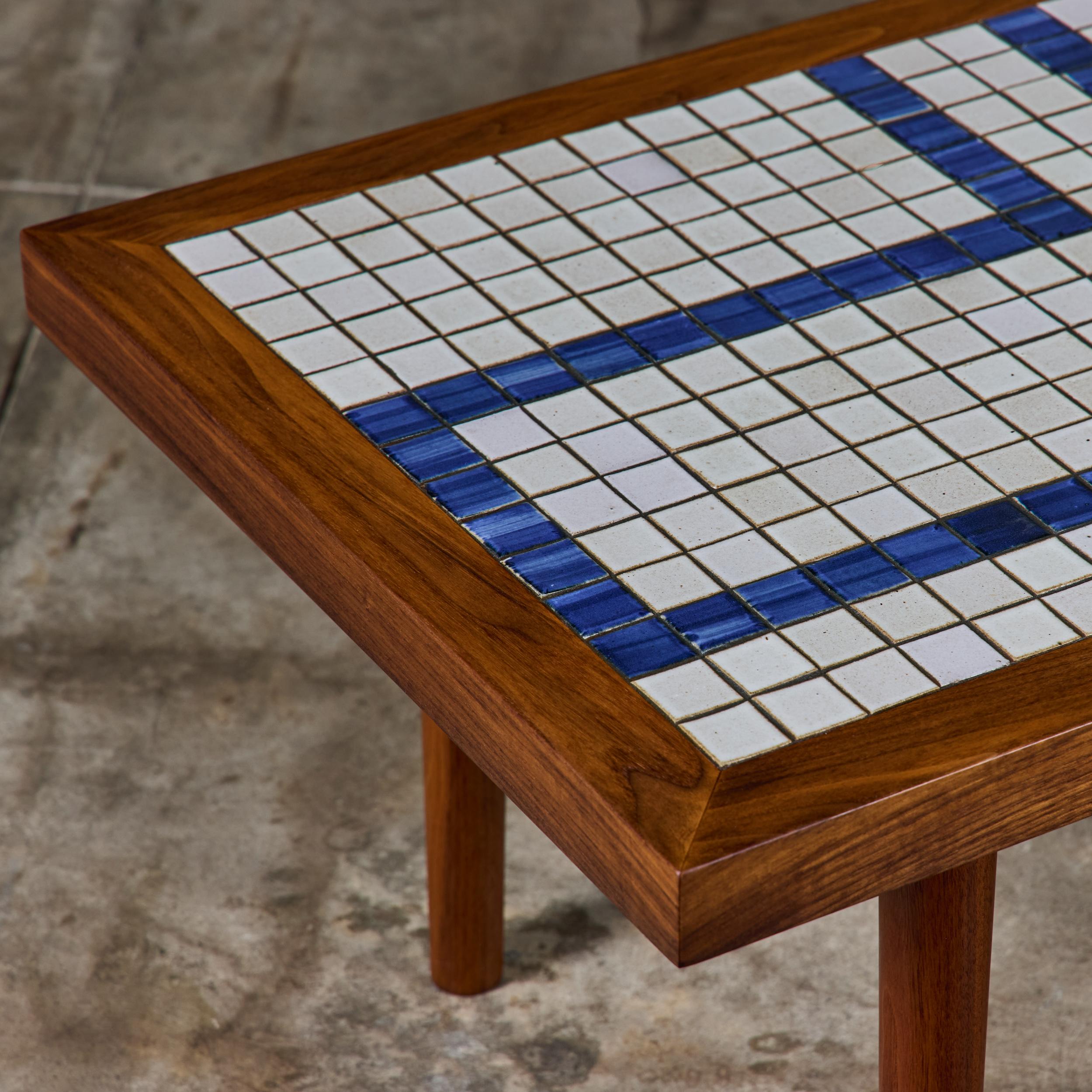 Gordon and Jane Martz Rectangular Coffee Table with Blue and White Tile Inlay For Sale 8