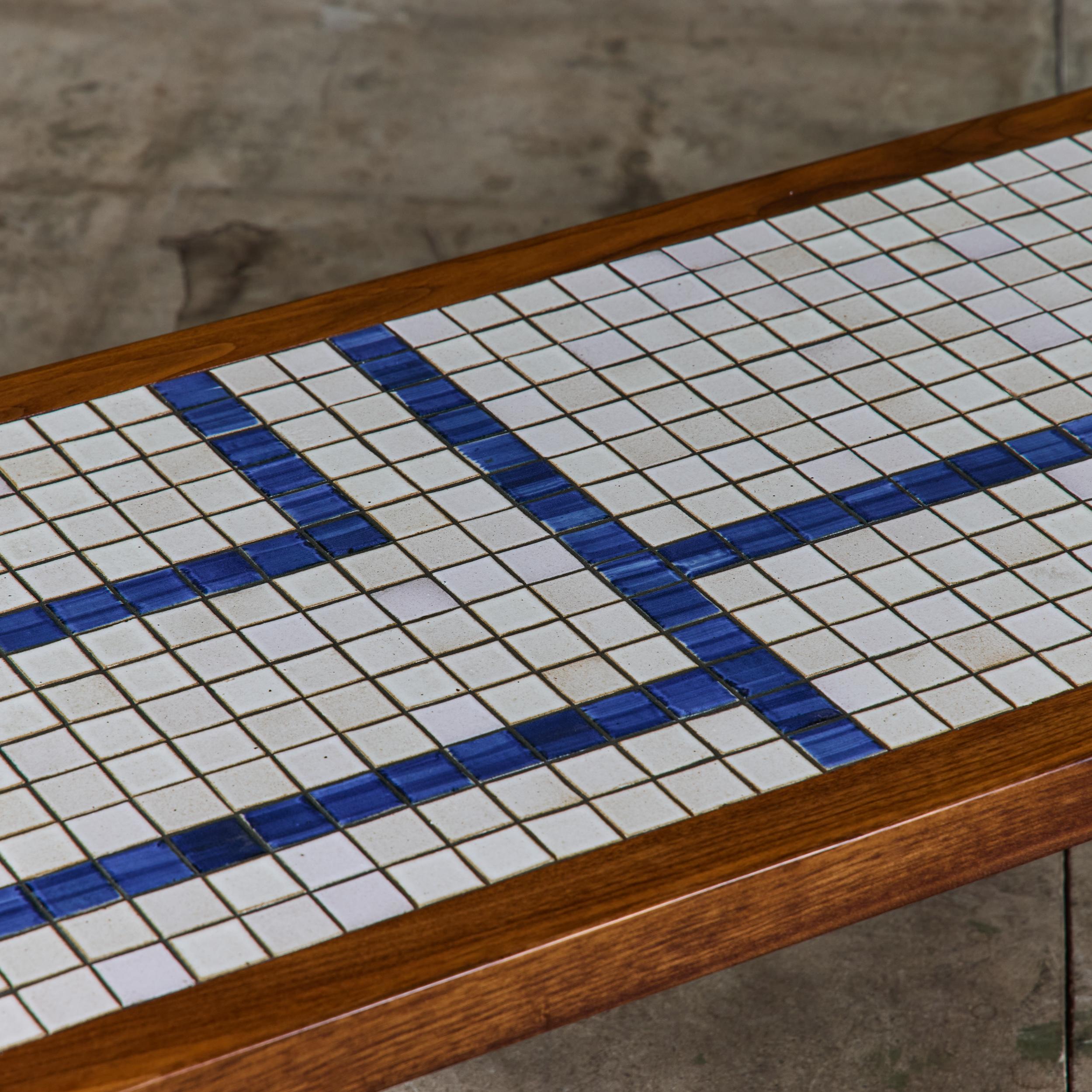 Gordon and Jane Martz Rectangular Coffee Table with Blue and White Tile Inlay For Sale 9