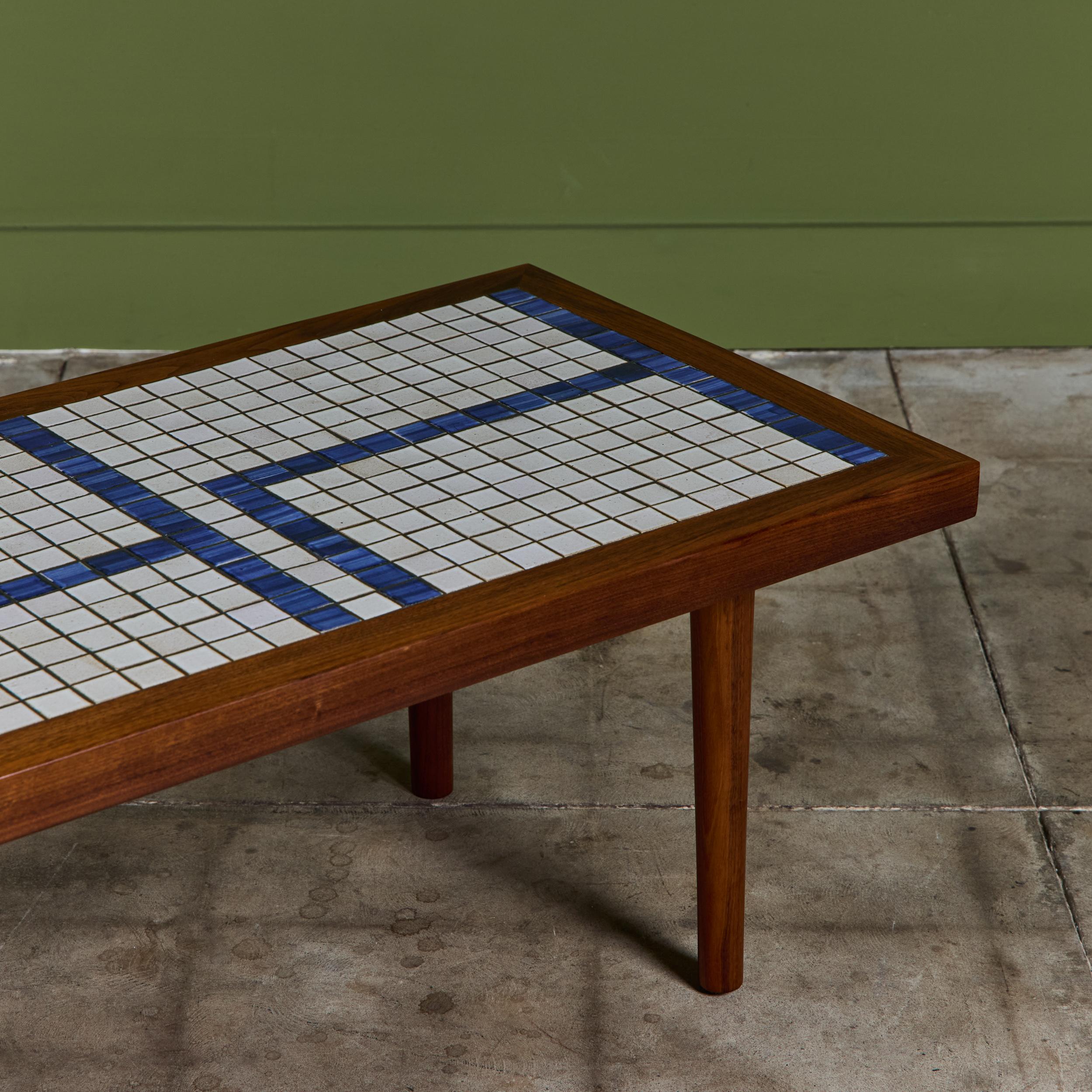 Gordon and Jane Martz Rectangular Coffee Table with Blue and White Tile Inlay For Sale 10