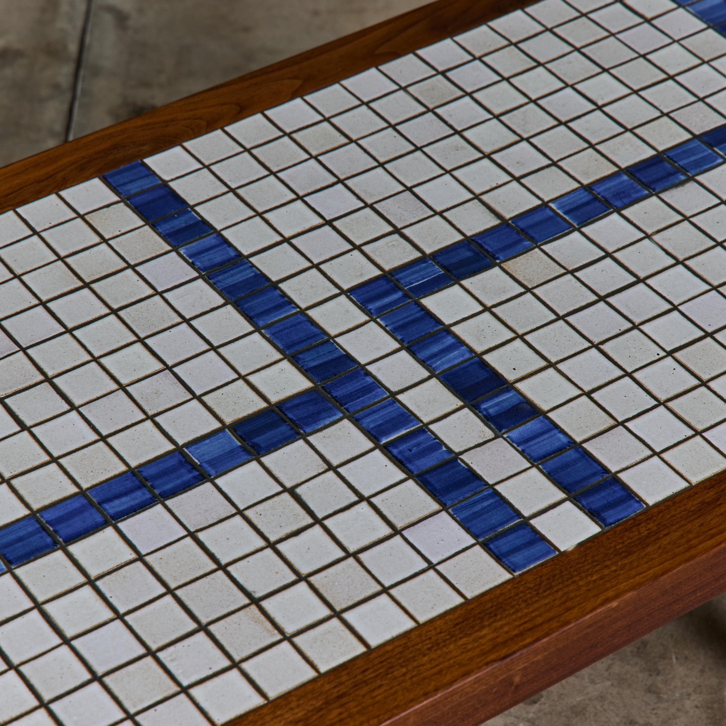 Gordon and Jane Martz Rectangular Coffee Table with Blue and White Tile Inlay For Sale 11