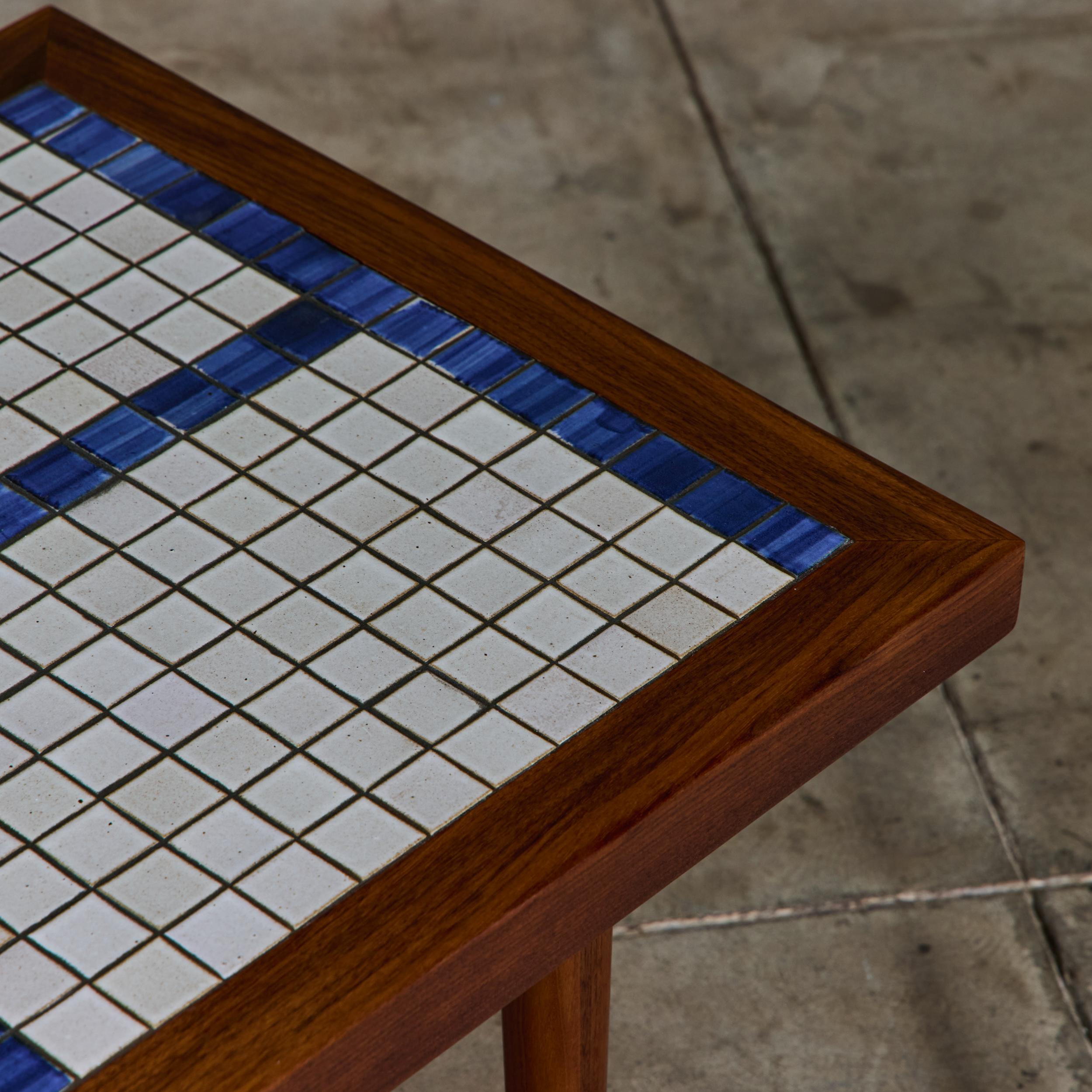 Gordon and Jane Martz Rectangular Coffee Table with Blue and White Tile Inlay For Sale 12