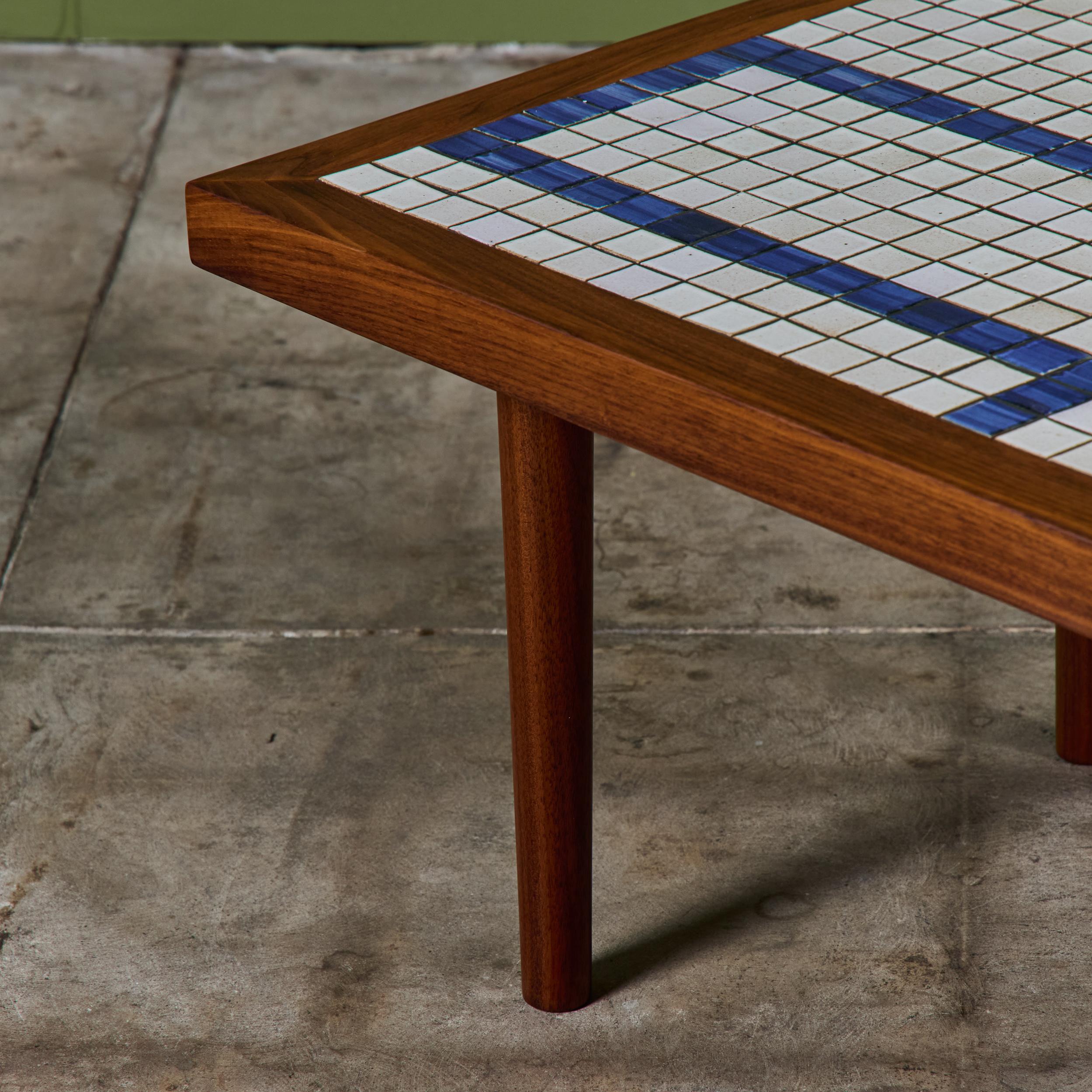 Gordon and Jane Martz Rectangular Coffee Table with Blue and White Tile Inlay For Sale 13