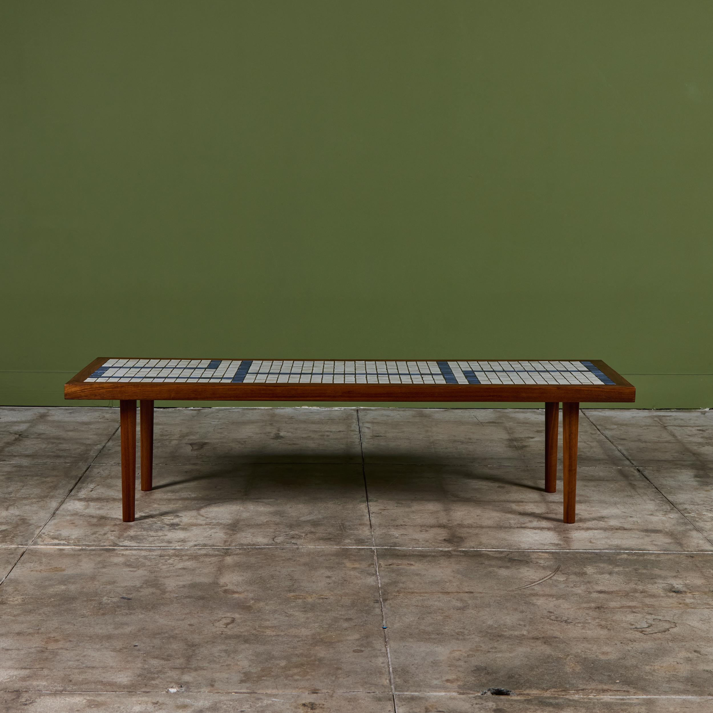 Gordon and Jane Martz Rectangular Coffee Table with Blue and White Tile Inlay In Good Condition For Sale In Los Angeles, CA