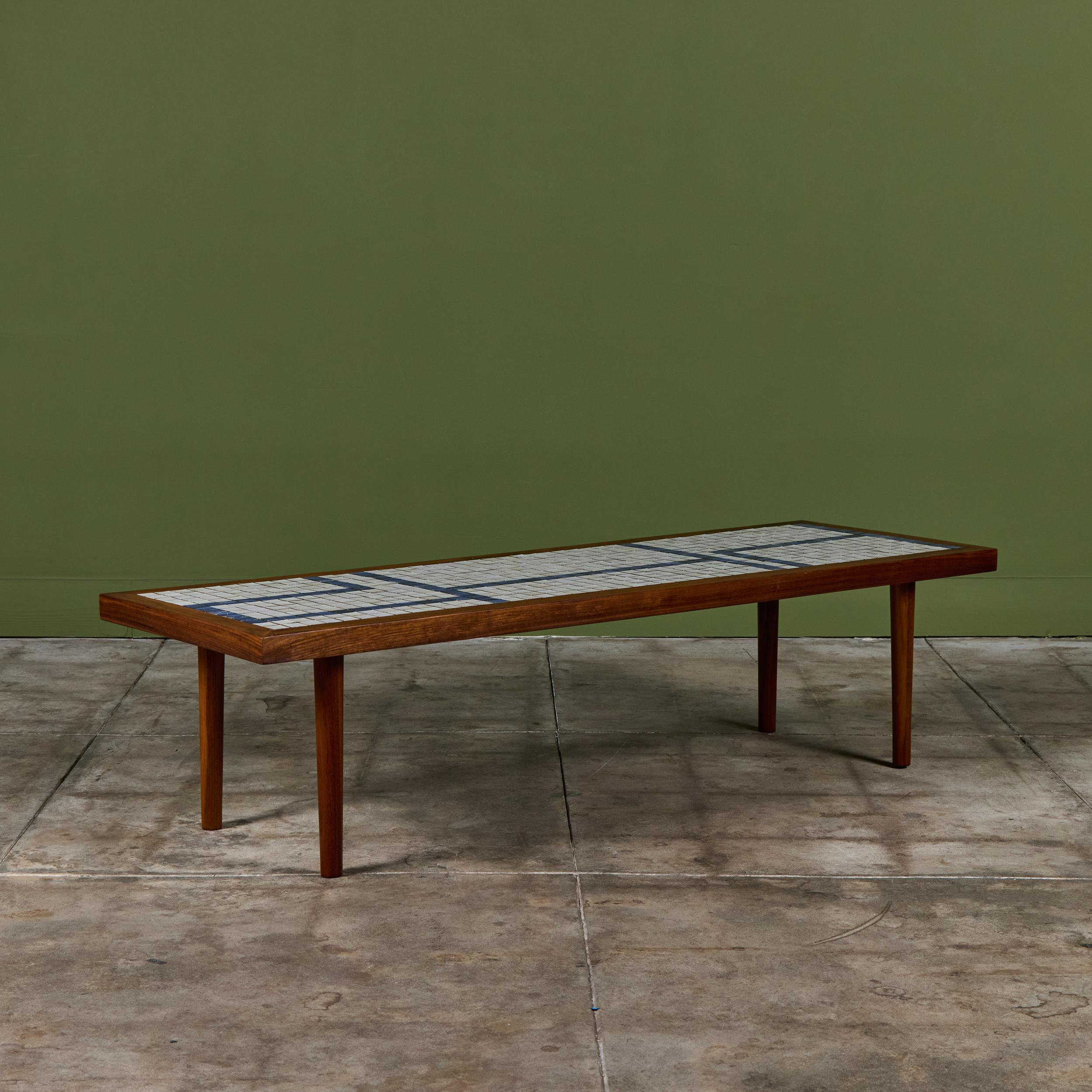 20th Century Gordon and Jane Martz Rectangular Coffee Table with Blue and White Tile Inlay For Sale