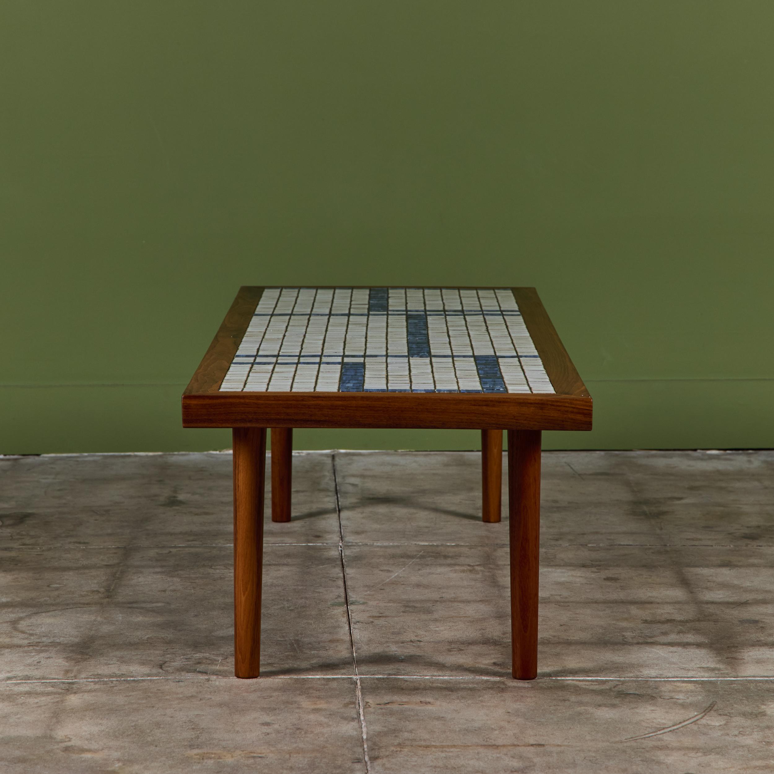 Gordon and Jane Martz Rectangular Coffee Table with Blue and White Tile Inlay For Sale 1