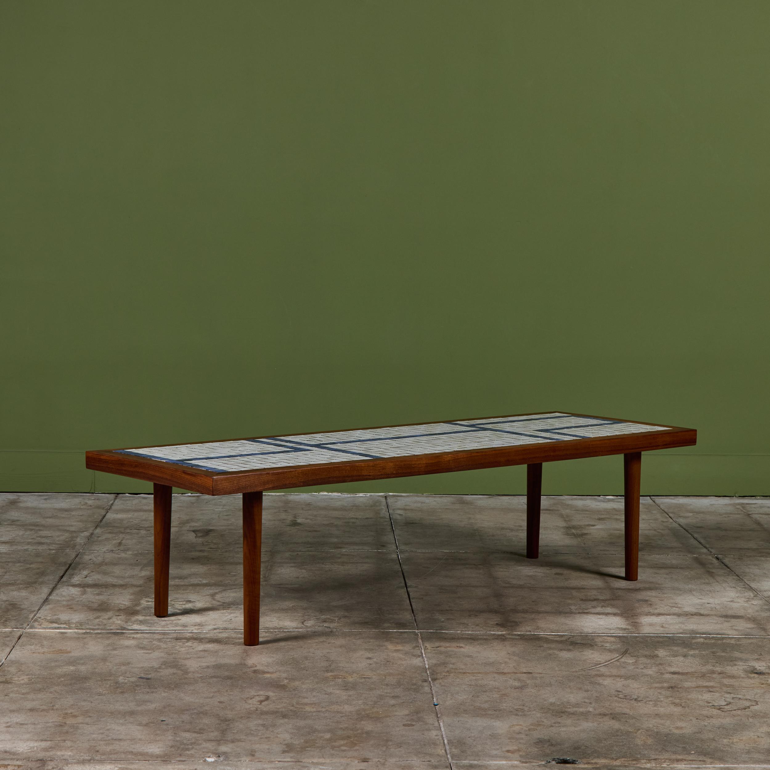 Gordon and Jane Martz Rectangular Coffee Table with Blue and White Tile Inlay For Sale 2