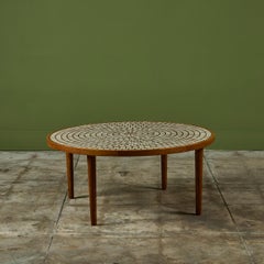 Gordon and Jane Martz Round Oak Coffee Table with Mosaic Tile