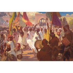 A Very Fine and Large Oil on Canvas "Ashura Rituals in Tangier, Morocco"