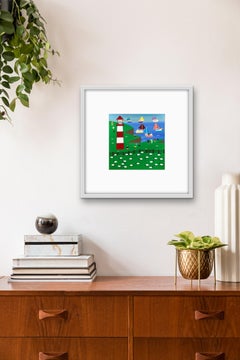 Cliff Top Walk, Gordon Barker, Pittura del faro, Arte costiera, Arte popolare, 2022