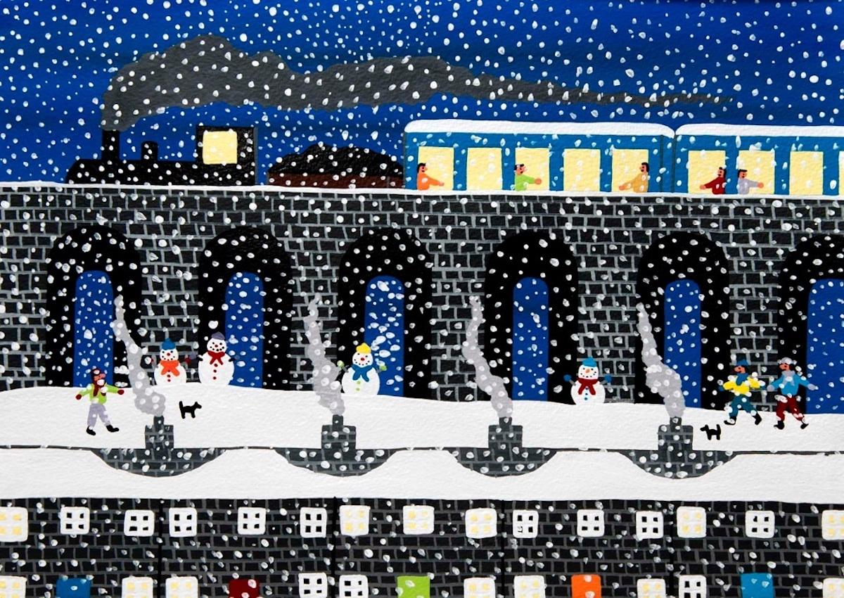Gordon Barker, It''s Snowing, Original-Landschaftsgemälde, Winterkunst, helle Kunst