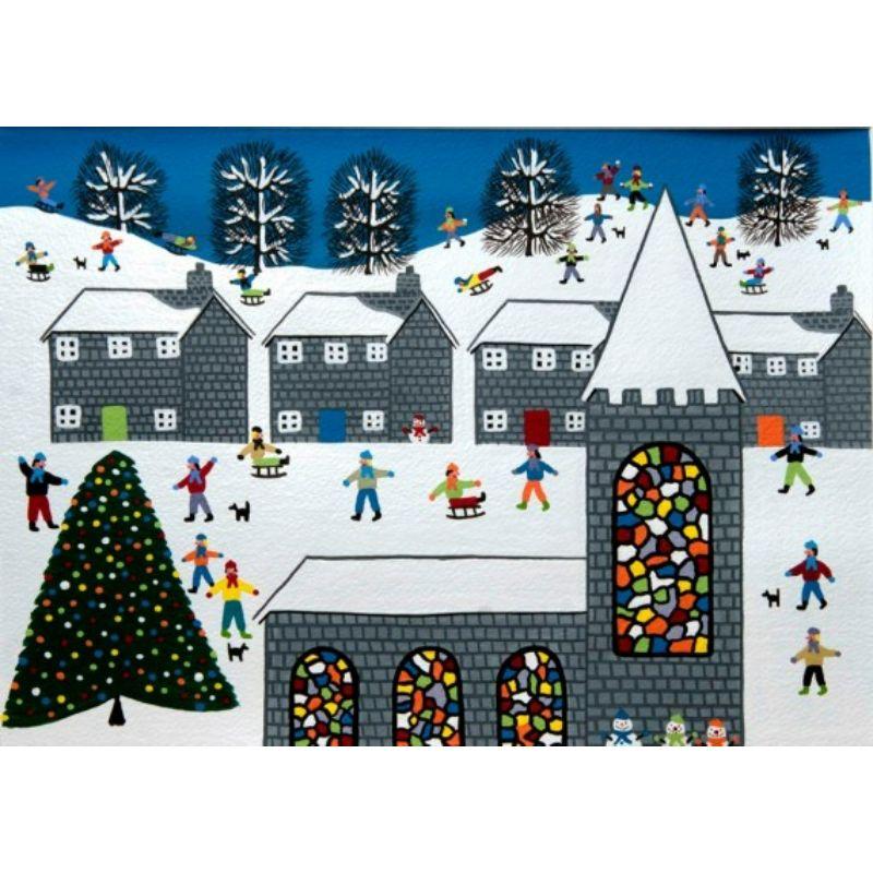 Gordon Barker  Landscape Painting – Oh What A Fantastic Tree, Gordon Barker, Schneestadtszene-Kunst, Miniaturkunst
