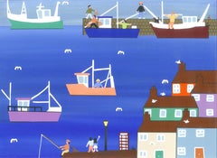 A day at the harbour, Painting, Acrylic on Paper