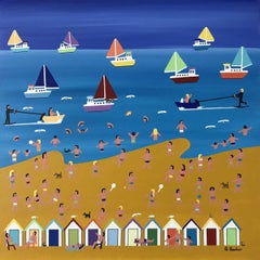 At the beach huts, Painting, Acrylic on MDF Panel