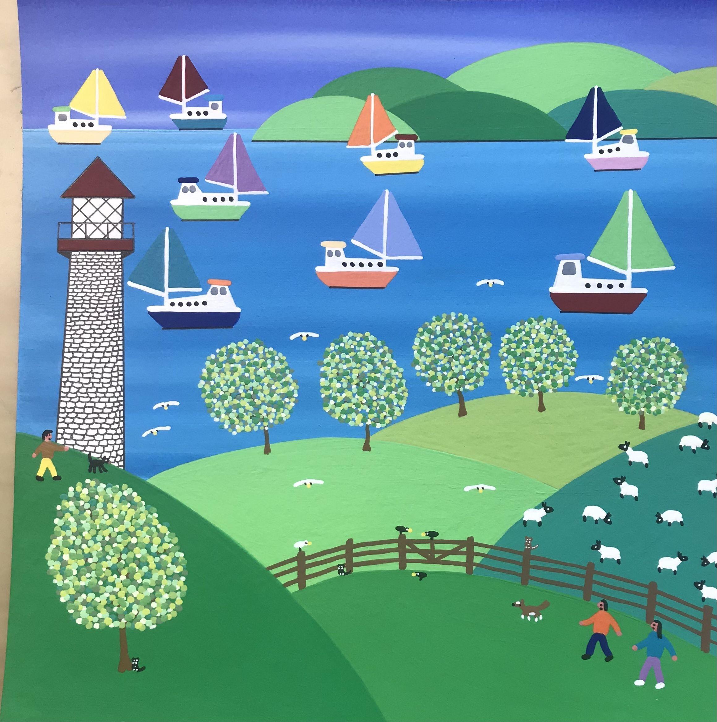 A walk along the costal path with the fresh sea air on your face and the great view  :: Painting :: Folk Art :: This piece comes with an official certificate of authenticity signed by the artist :: Ready to Hang: No :: Signed: Yes :: Signature