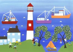 Painting by the lighthouse, Painting, Acrylic on Paper
