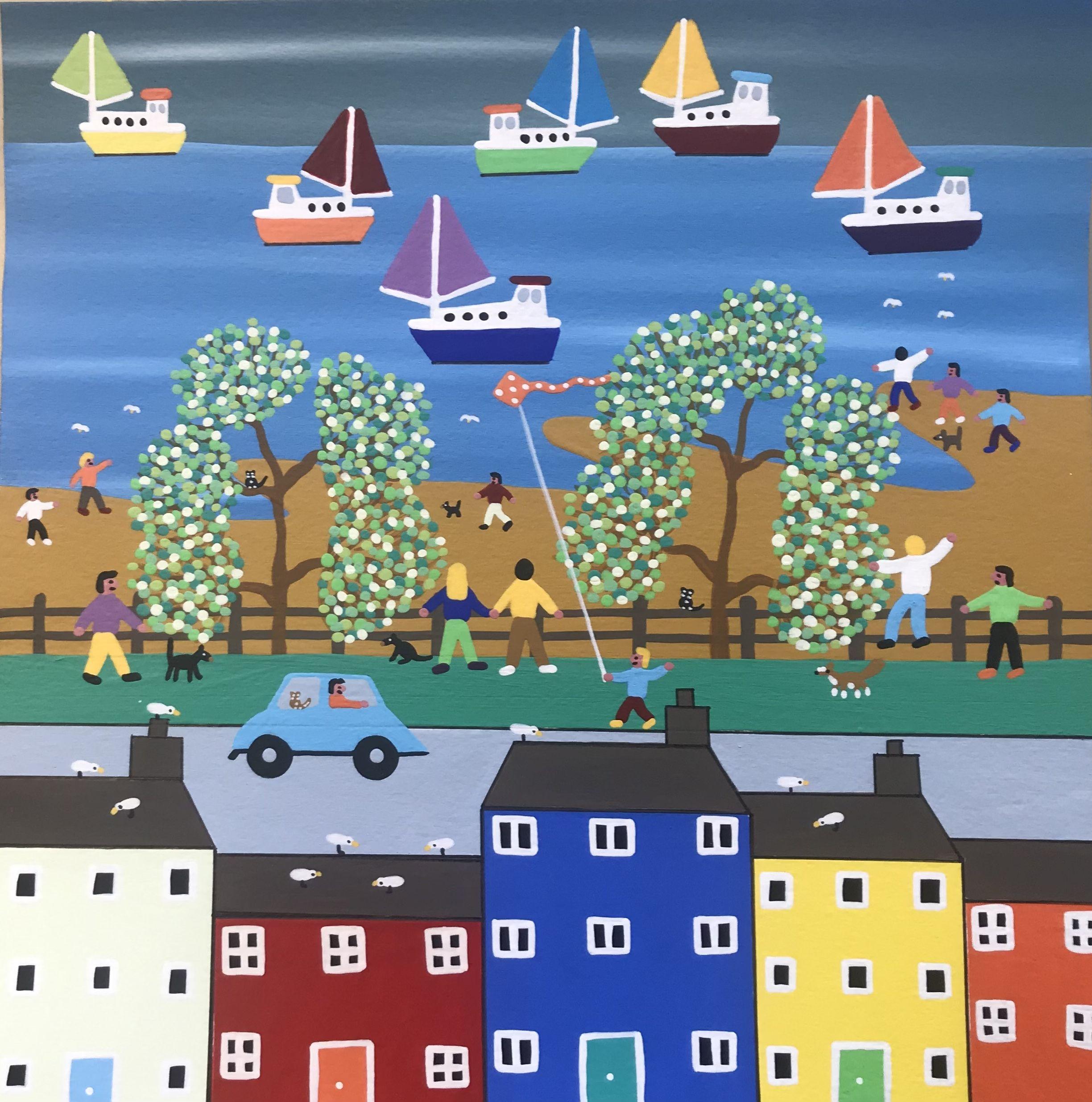 Looking at the great view out to sea and watching the wonderful sailing boats  :: Painting :: Folk Art :: This piece comes with an official certificate of authenticity signed by the artist :: Ready to Hang: No :: Signed: Yes :: Signature Location: