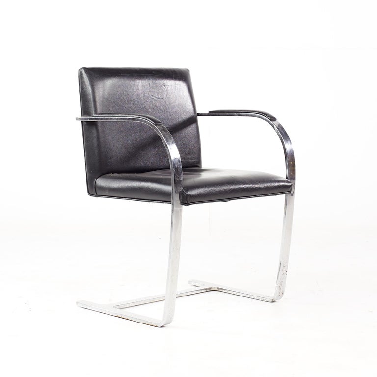 American Gordon BRNO Mid-Century Flat Bar Black Leather Chairs, Set of 4 For Sale