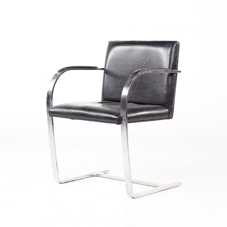 Late 20th Century Gordon BRNO Mid-Century Flat Bar Black Leather Chairs, Set of 4 For Sale