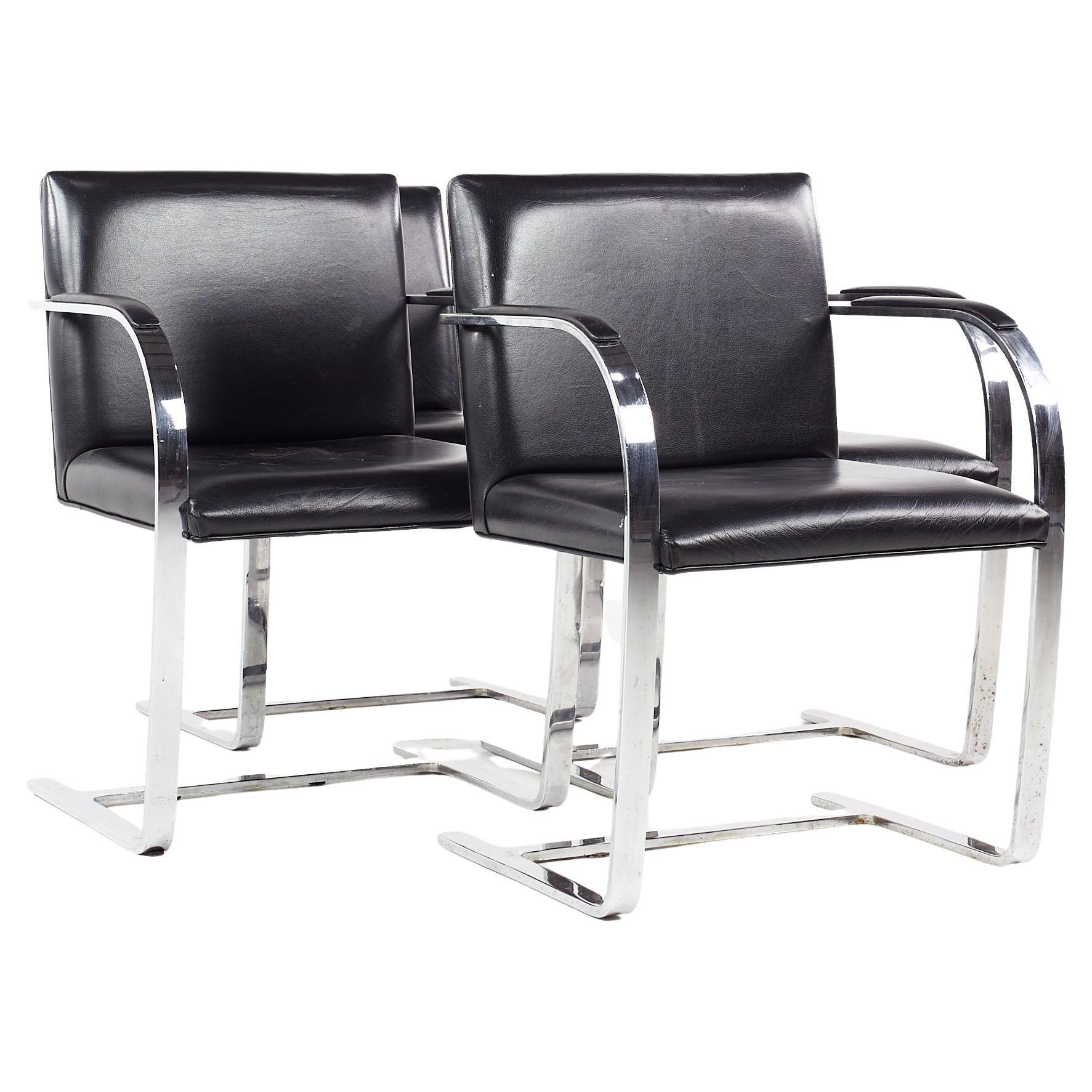 Gordon BRNO Mid-Century Flat Bar Black Leather Chairs, Set of 4