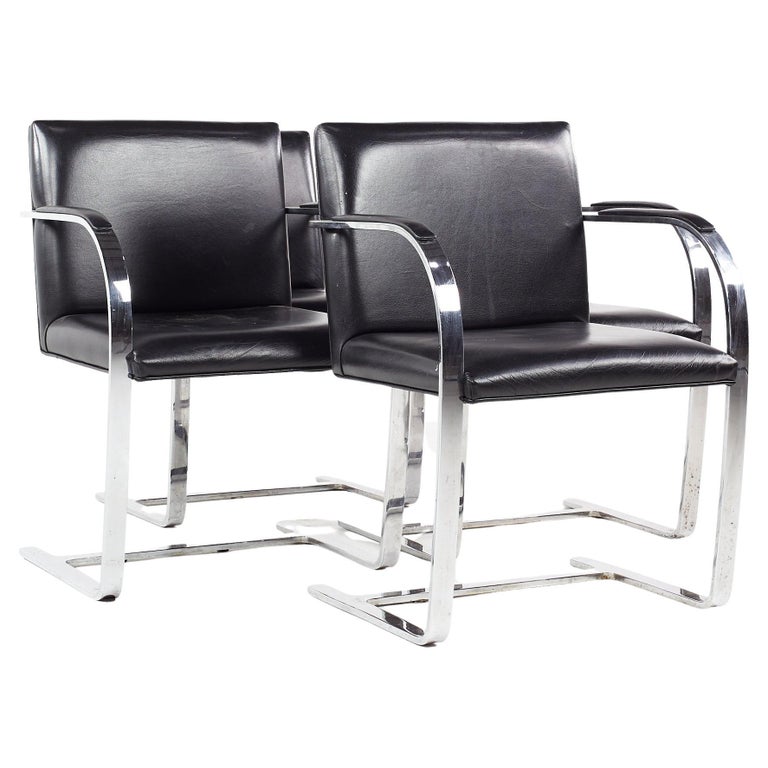 Gordon BRNO Mid-Century Flat Bar Black Leather Chairs, Set of 4 For Sale