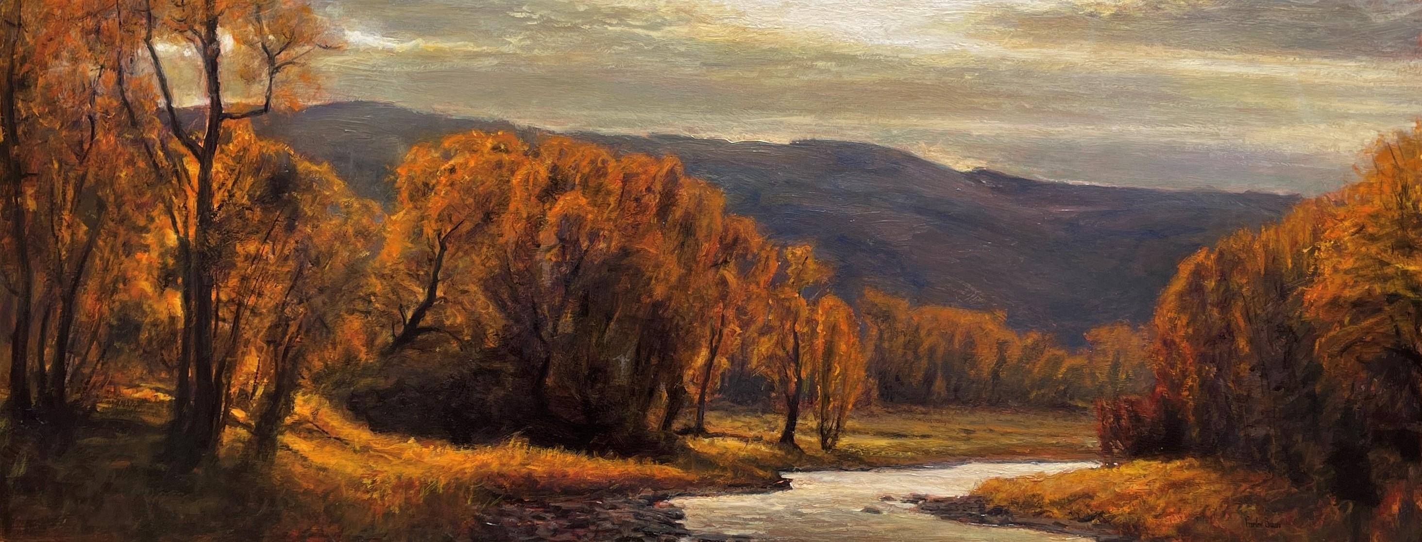 Figurative Painting di Gordon Brown - "Autunno lungo la Roaring Fork", pittura ad olio di paesaggio del Colorado
