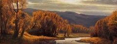 "Otoño a lo largo de la bifurcación rugiente", Pintura al óleo de paisajes de Colorado