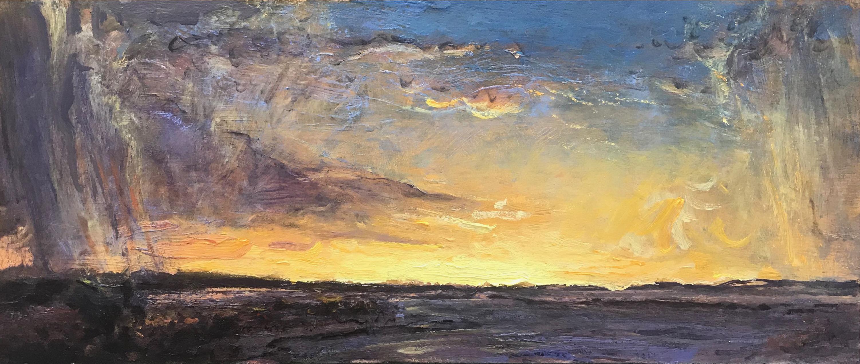 "Tempête au coucher du soleil", peinture à l'huile
