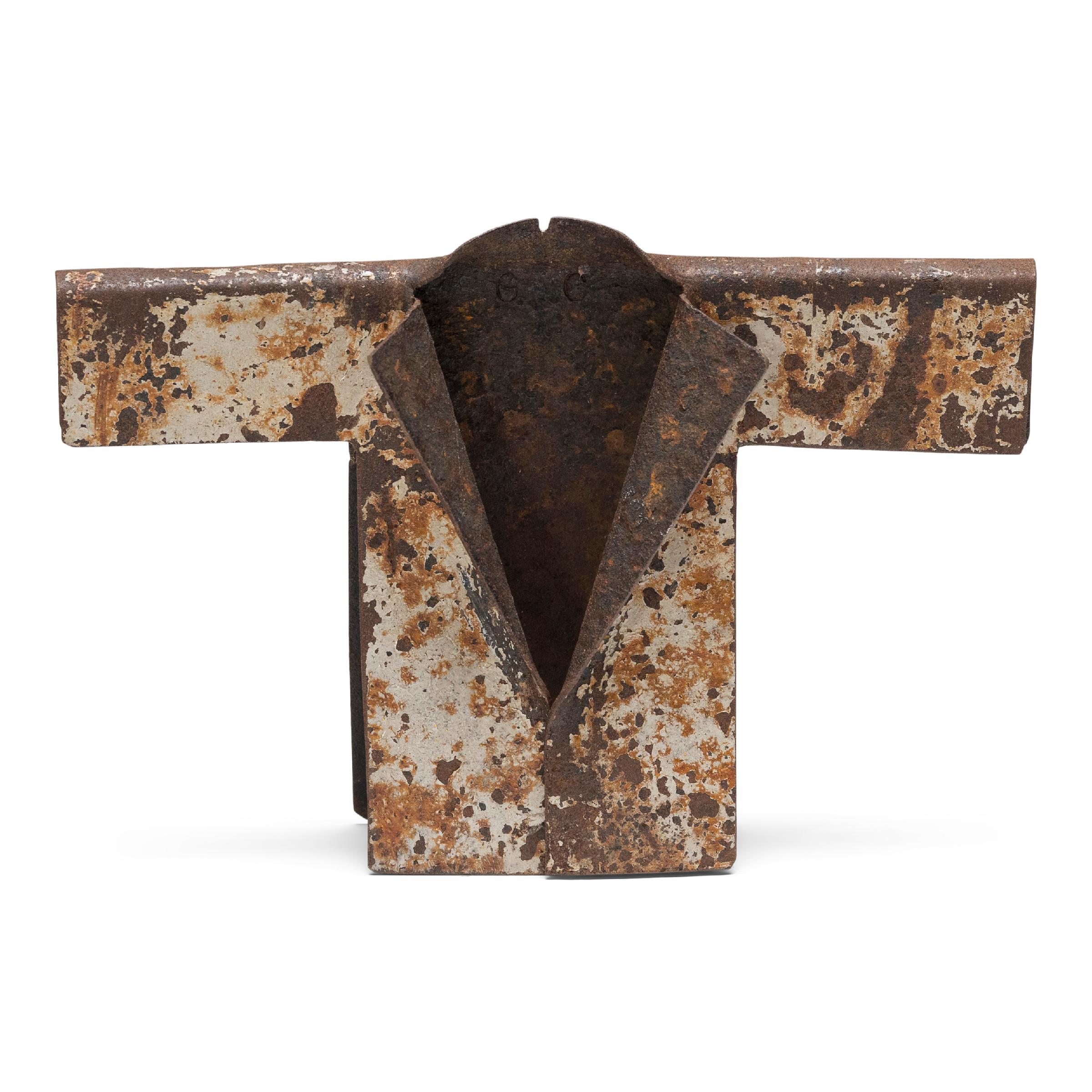 “Tiny Speckled Brown Jacket, ” Found Steel Sculpture, 2023