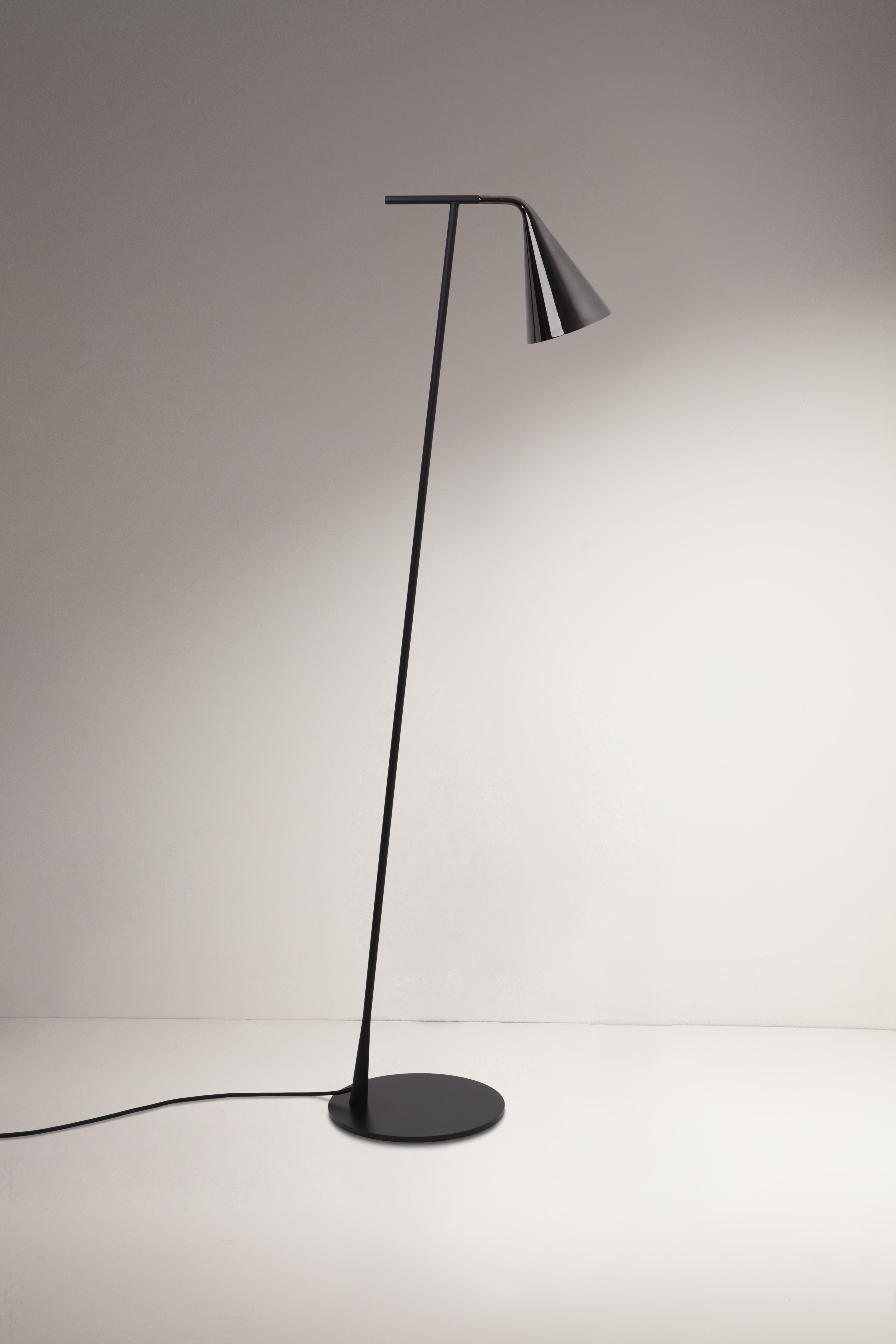 Italian Gordon Conical Diffuser Floor Lamp Matt Black and Black Chrome by Corrado Dotti For Sale