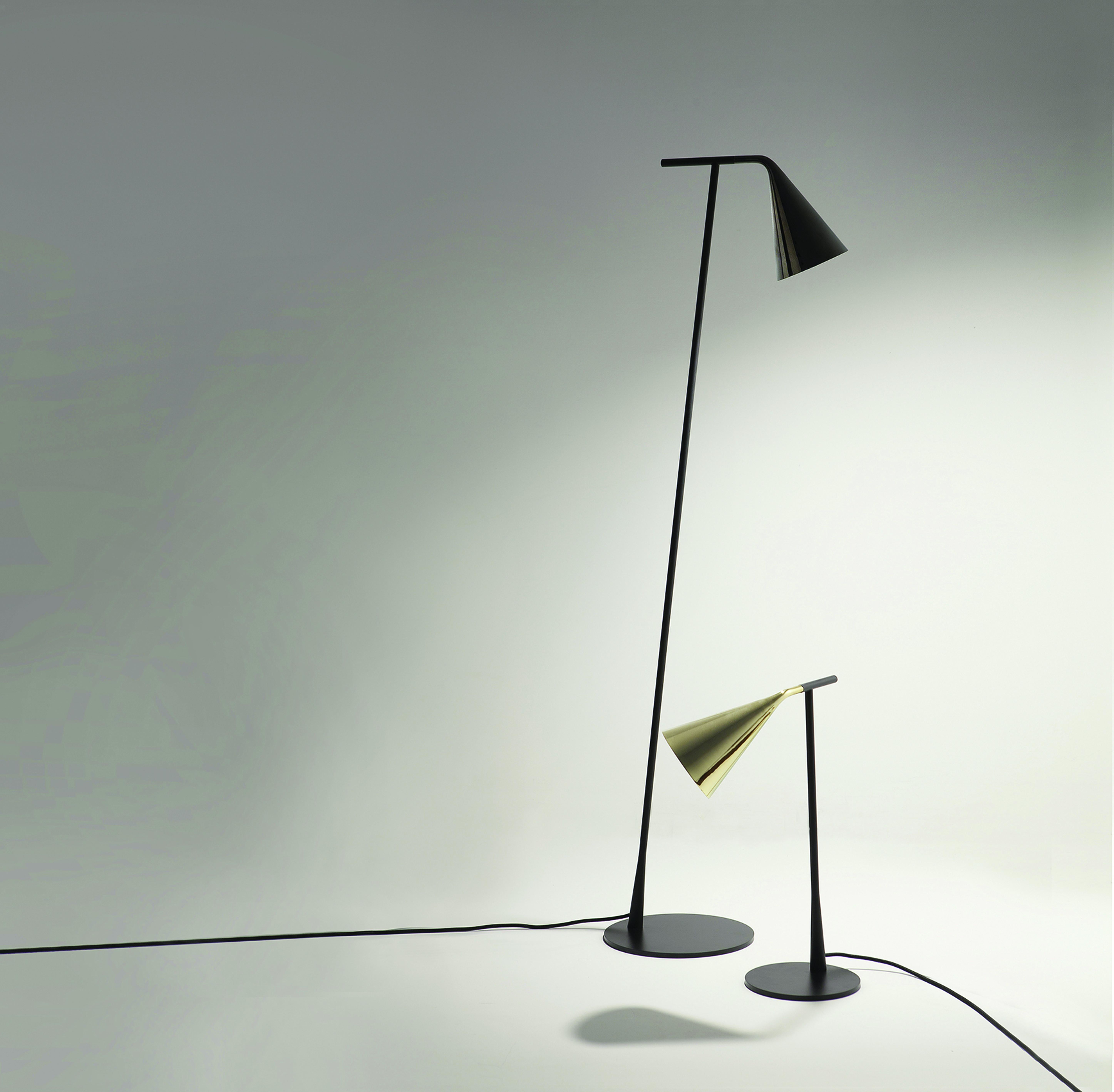 Brushed Gordon Conical Diffuser Floor Lamp Matt Black and Black Chrome by Corrado Dotti For Sale