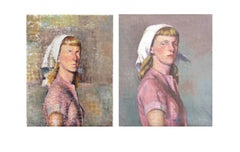 Pair of Mid Century Blocking Portrait Study, Mid Century Portrait of a Woman