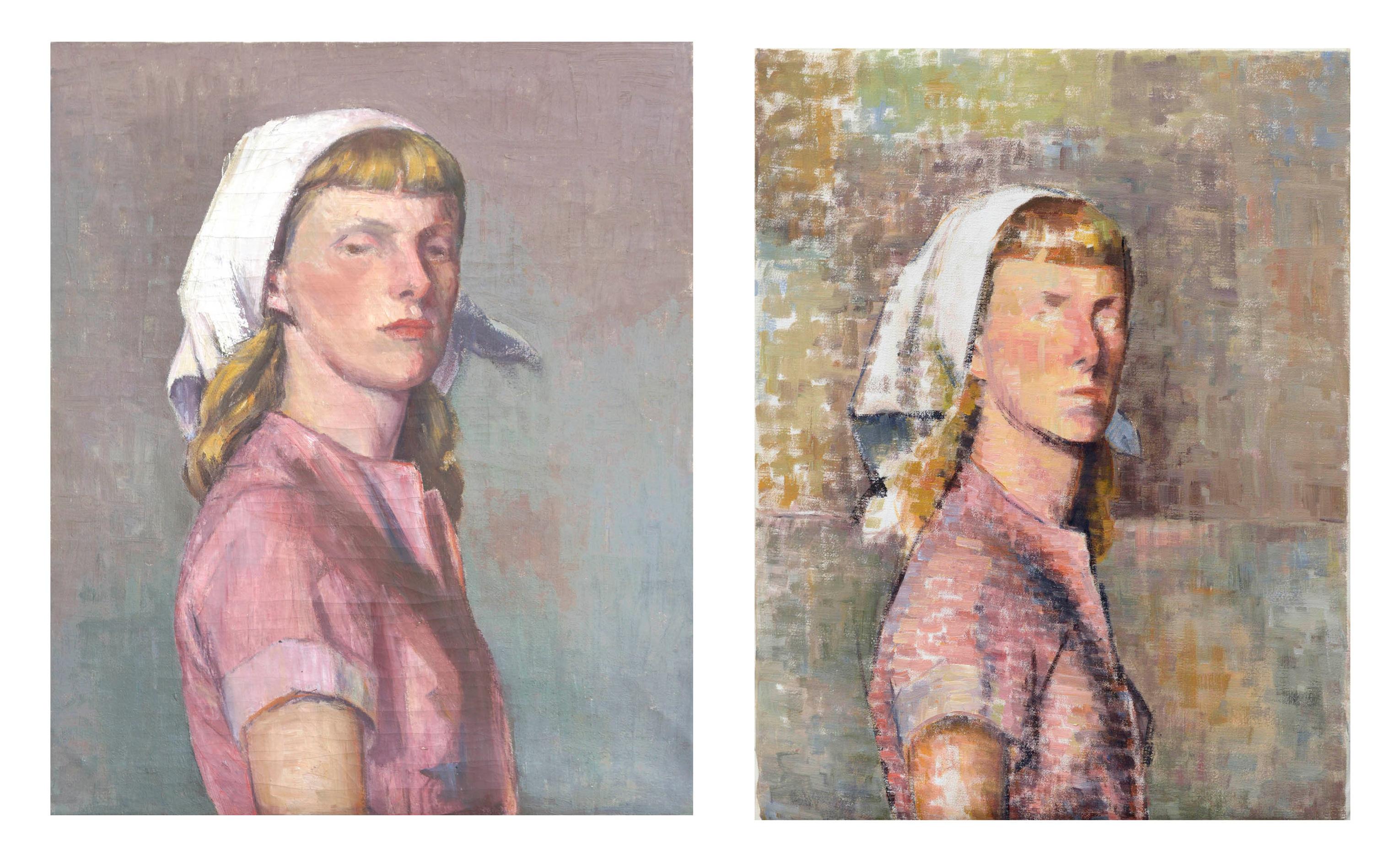 Gordon Cook Portrait Painting - Pair of Mid Century Blocking Portrait Study, Mid Century Portrait of a Woman