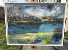 "Riverscape" Quadro di paesaggio contemporaneo a tecnica mista di grandi dimensioni
