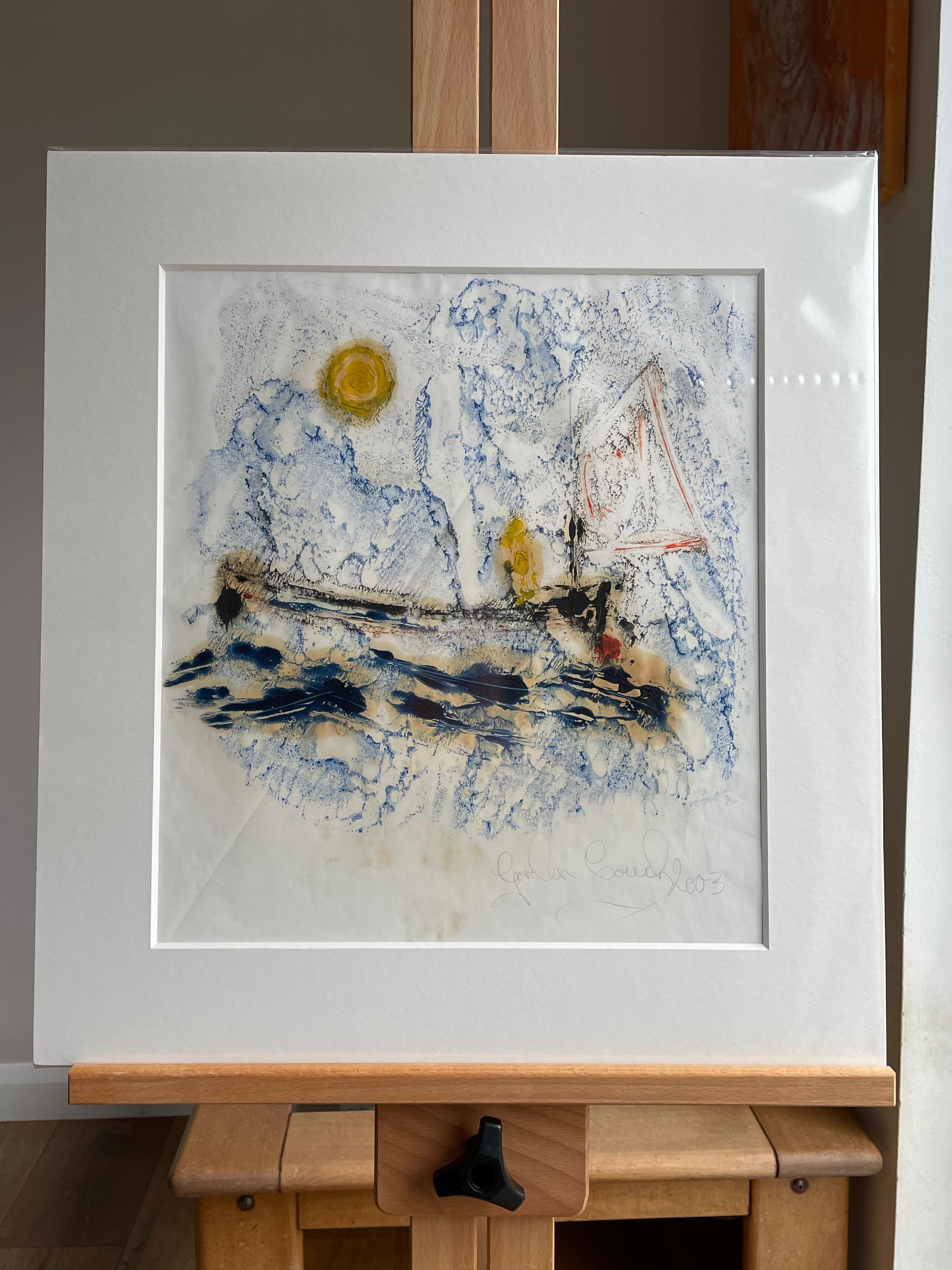 Abstract expressionist seascape on paper. This piece is one of a series of works created under the guidance of great English artist Sir Terry Frost. The influence of Frost is clear and here it melds beautifully with Couch’s own style.

Newly