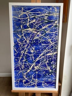 Resumen azul. Pintura abstracta contemporánea enmarcada