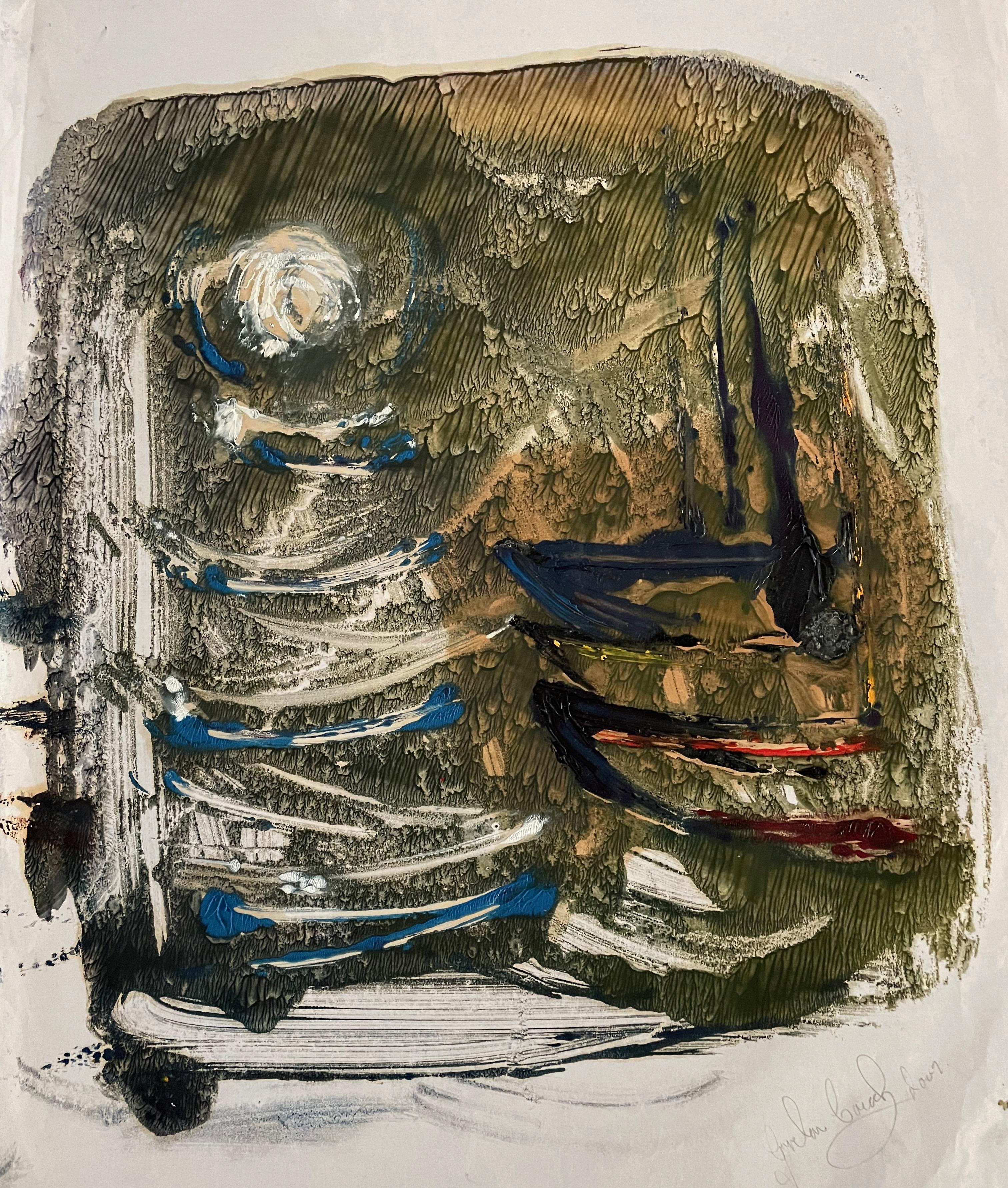 Gordon Couch Abstract Painting – Hafenboote.  Zeitgenössische Seelandschaftsmalerei