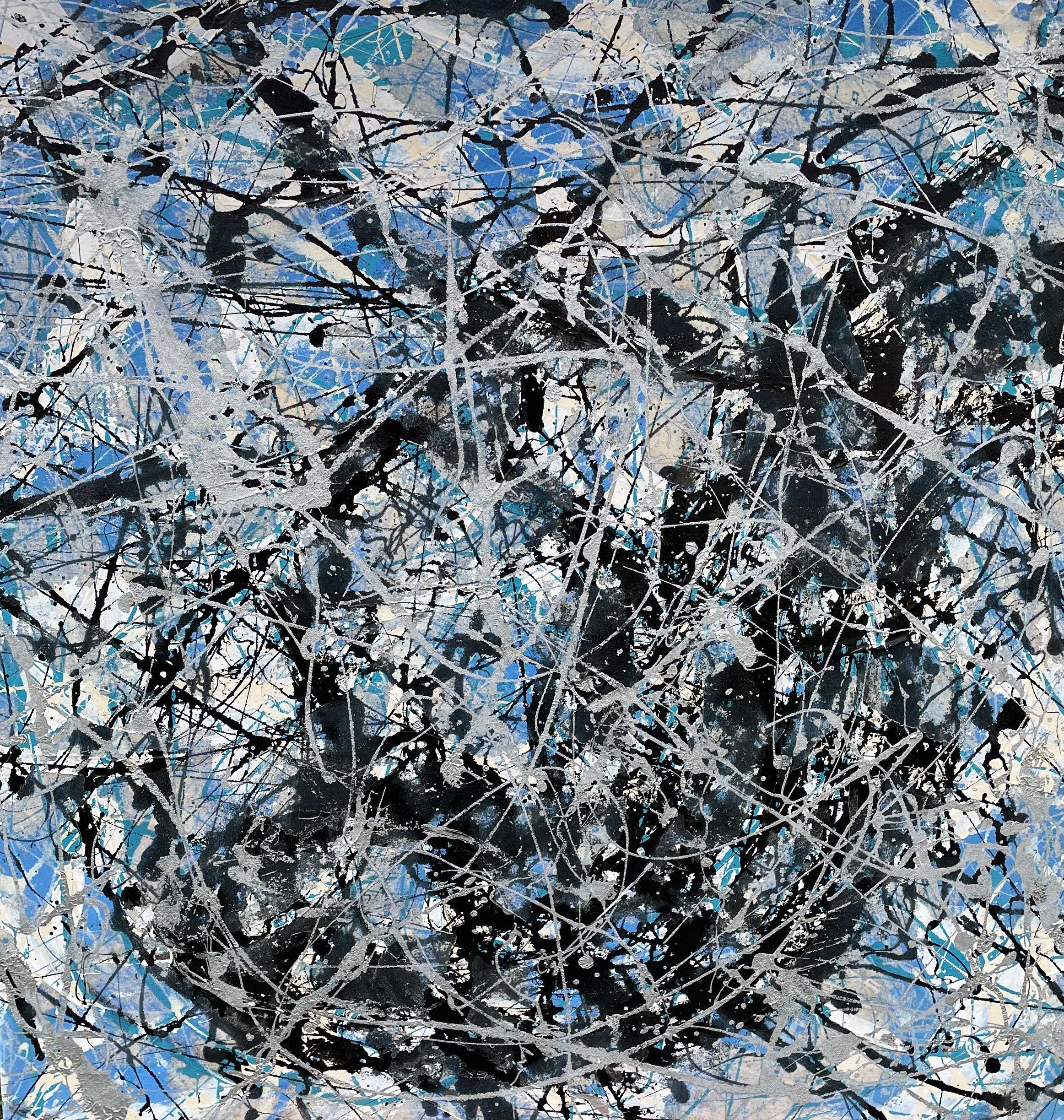 Gordon Couch Abstract Painting - Snow, Contemporary Mixed Media Splatter Painting