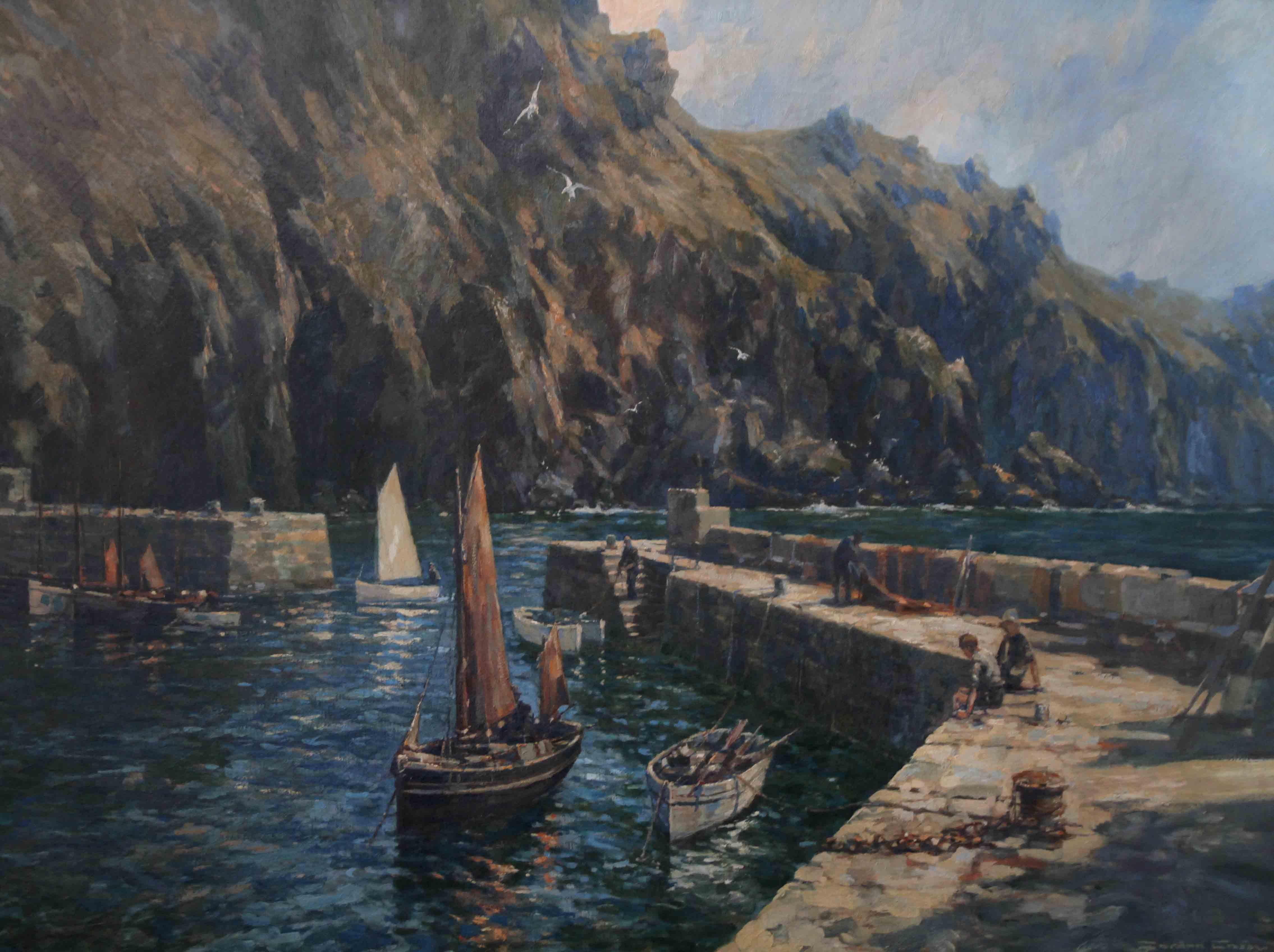 Mullion Cove Cornwall - British 1921 art marine seascape oil painting RA exhib. For Sale 8