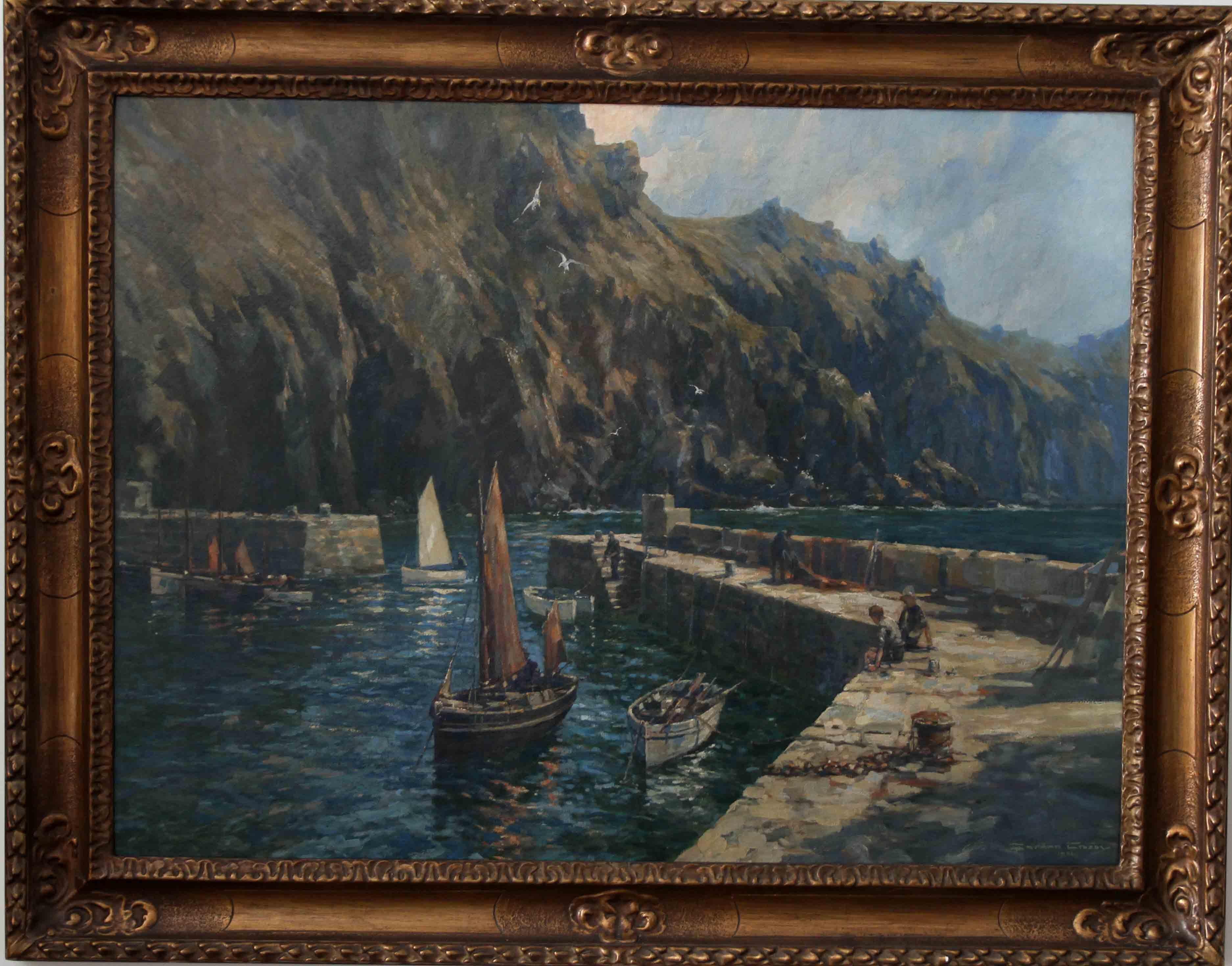 Mullion Cove Cornwall - British 1921 art marine seascape oil painting RA exhib. For Sale 9