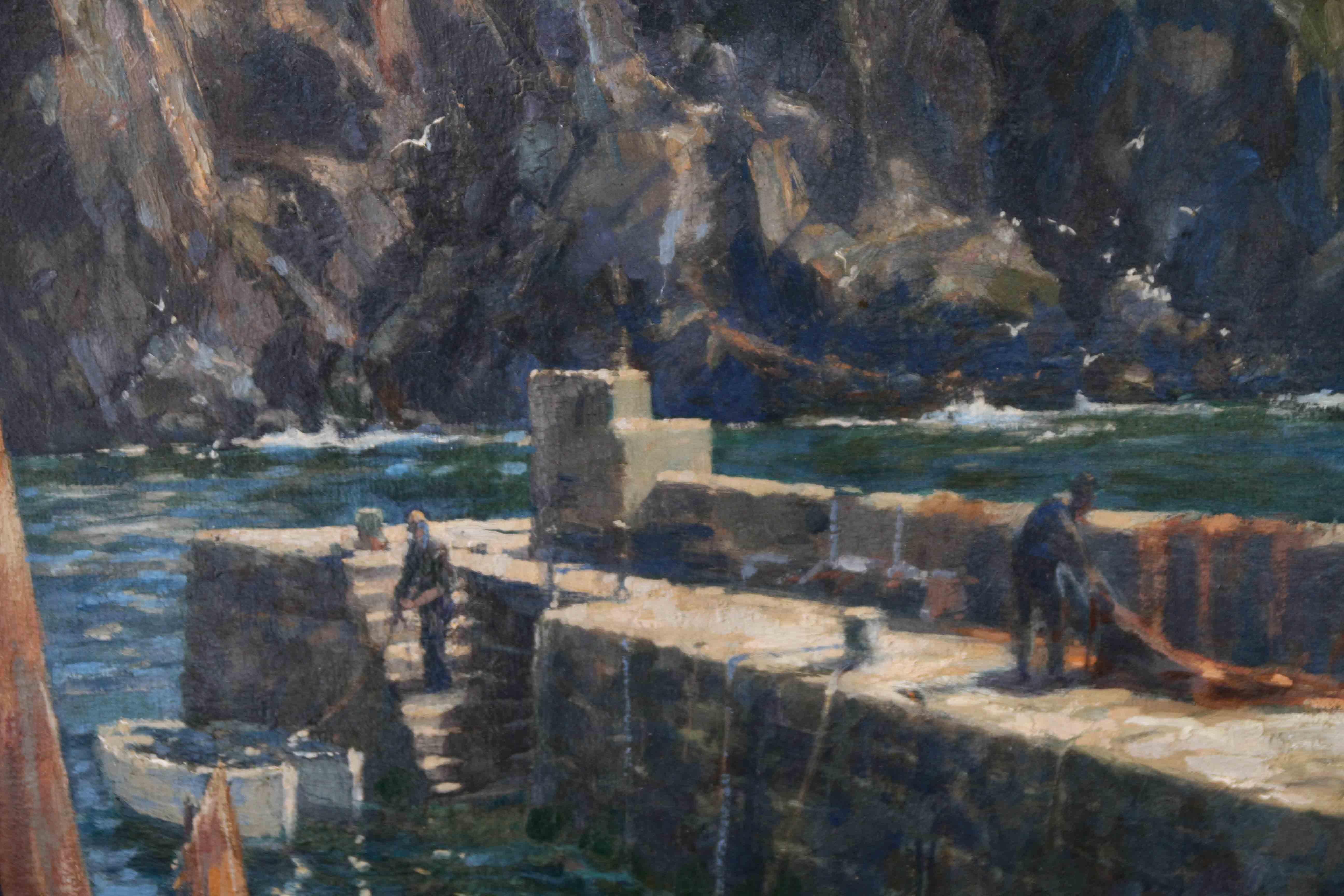 Mullion Cove Cornwall - British 1921 art marine seascape oil painting RA exhib. For Sale 4