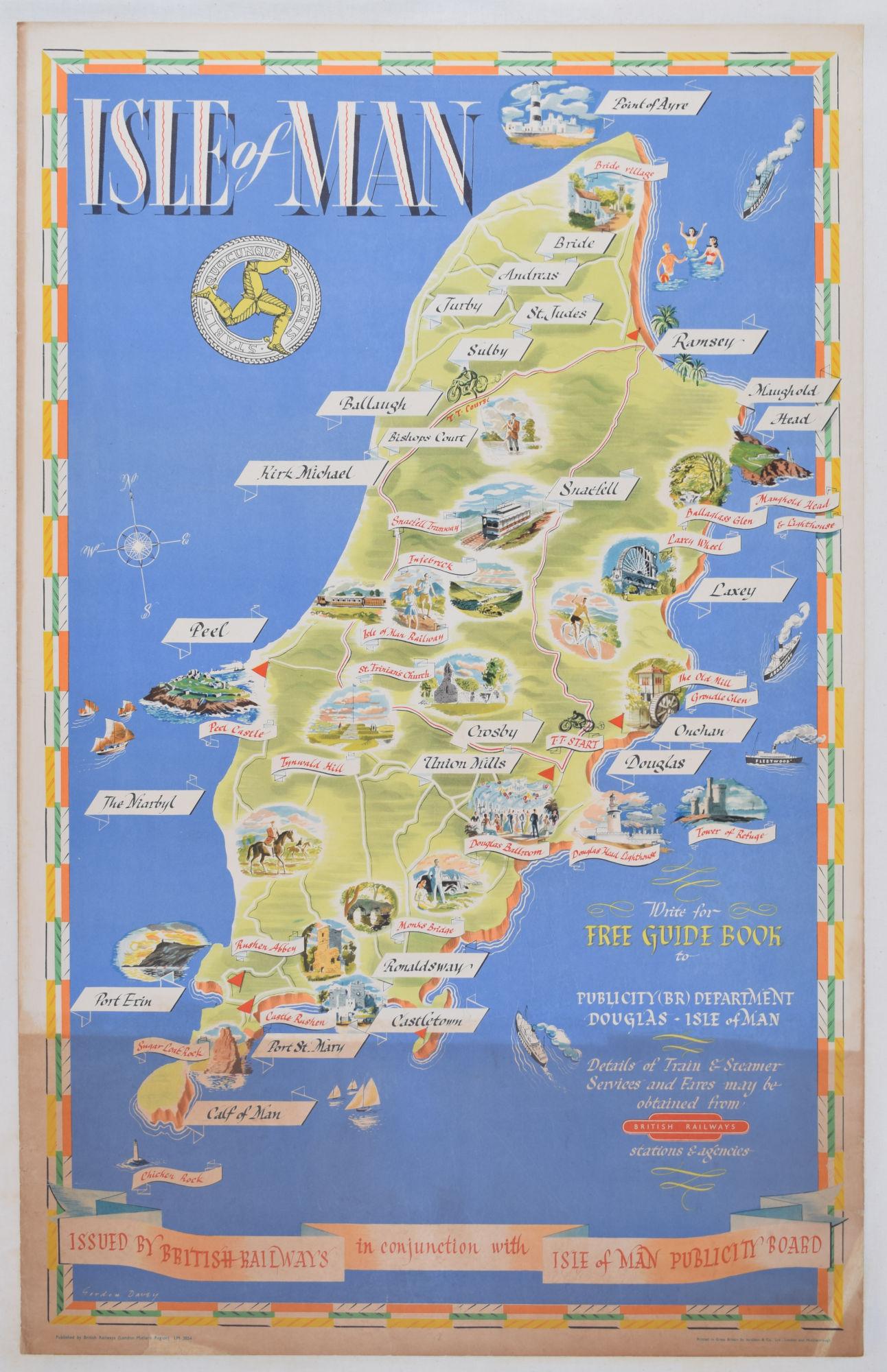To see our other original vintage posters, scroll down to "More from this Seller" and below it click on "See all from this Seller" - or send us a message if you cannot find the poster you want.

Gordon Davey (1912 - 1991)
Isle of Man
Original