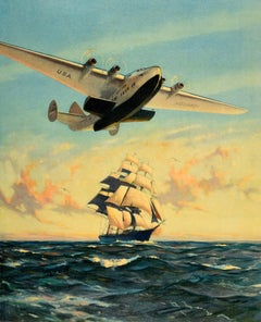 Original Vintage Travel Poster Yankee Clipper Flying Boat PanAm Pan American