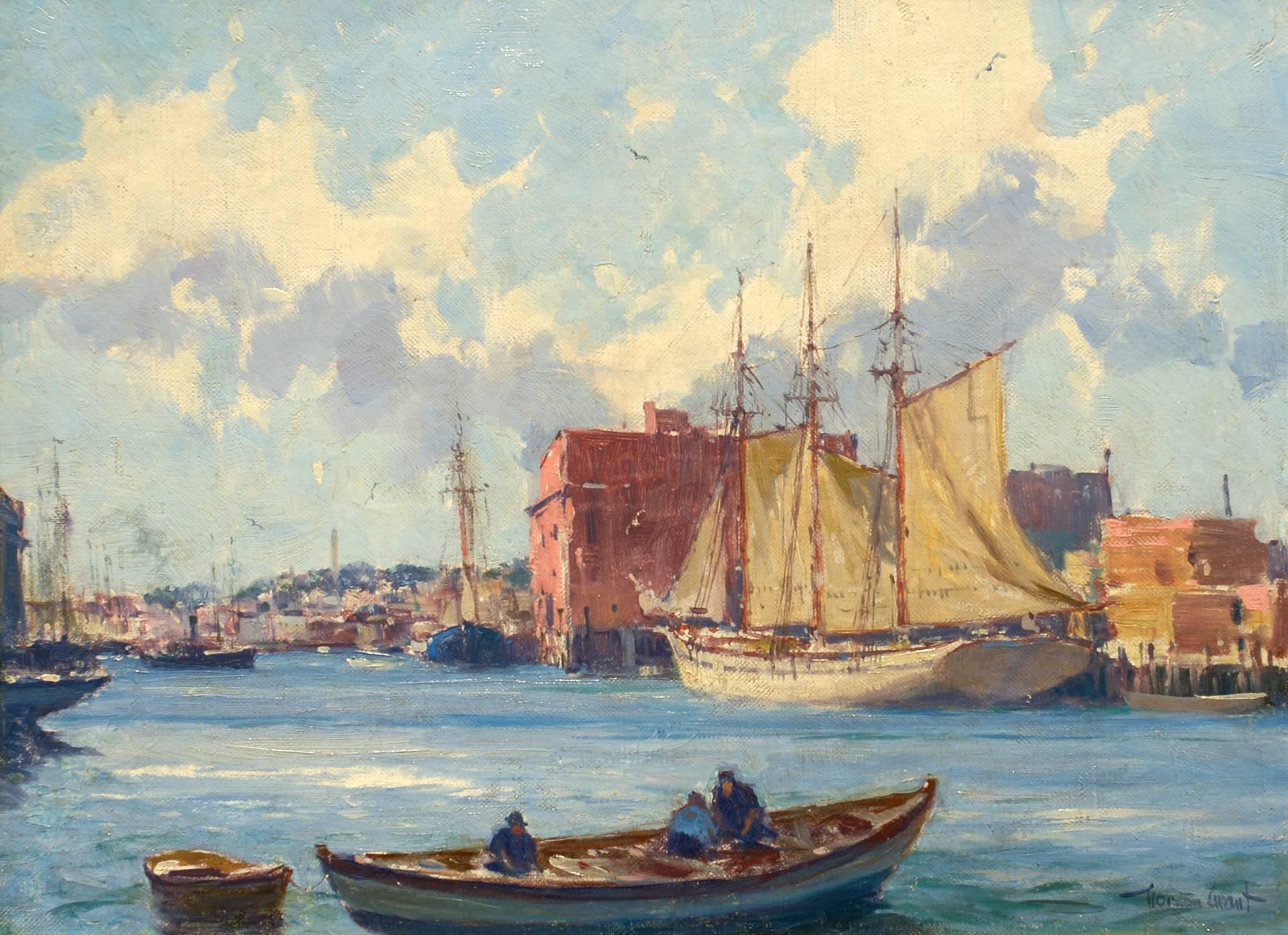 Gordon Grant Landscape Painting - Fishermen at Harbor