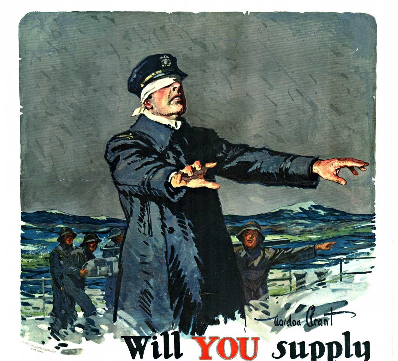 Original 'Will You Supply Eyes for the Navy?' vintage American military poster - Print by Gordon Grant