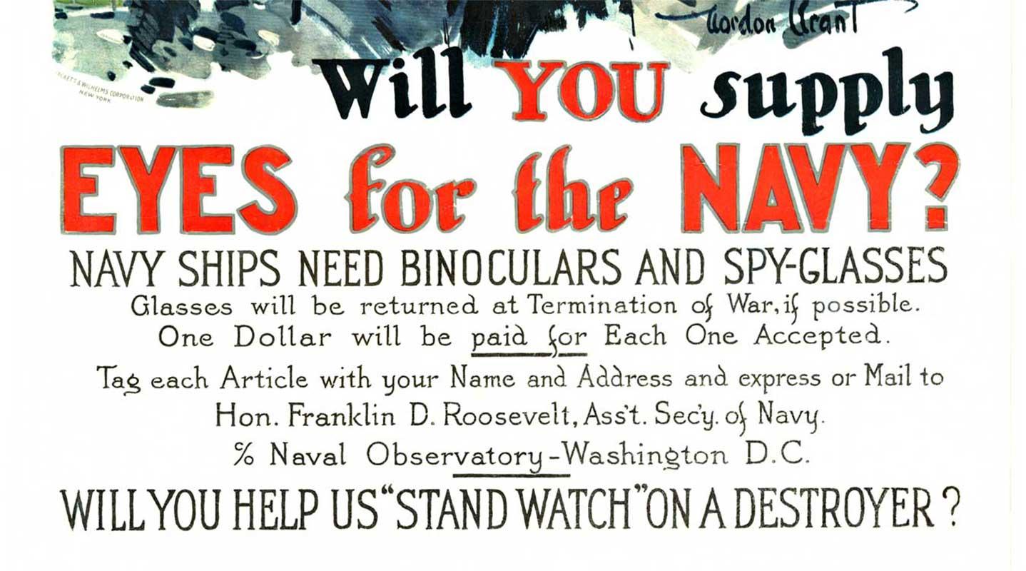 Original 'Will You Supply Eyes for the Navy?' vintage American military poster - American Realist Print by Gordon Grant