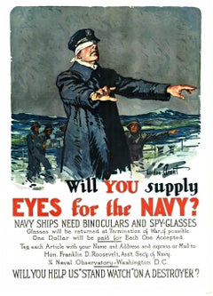 Original 'Will You Supply Eyes for the Navy?' vintage American military poster