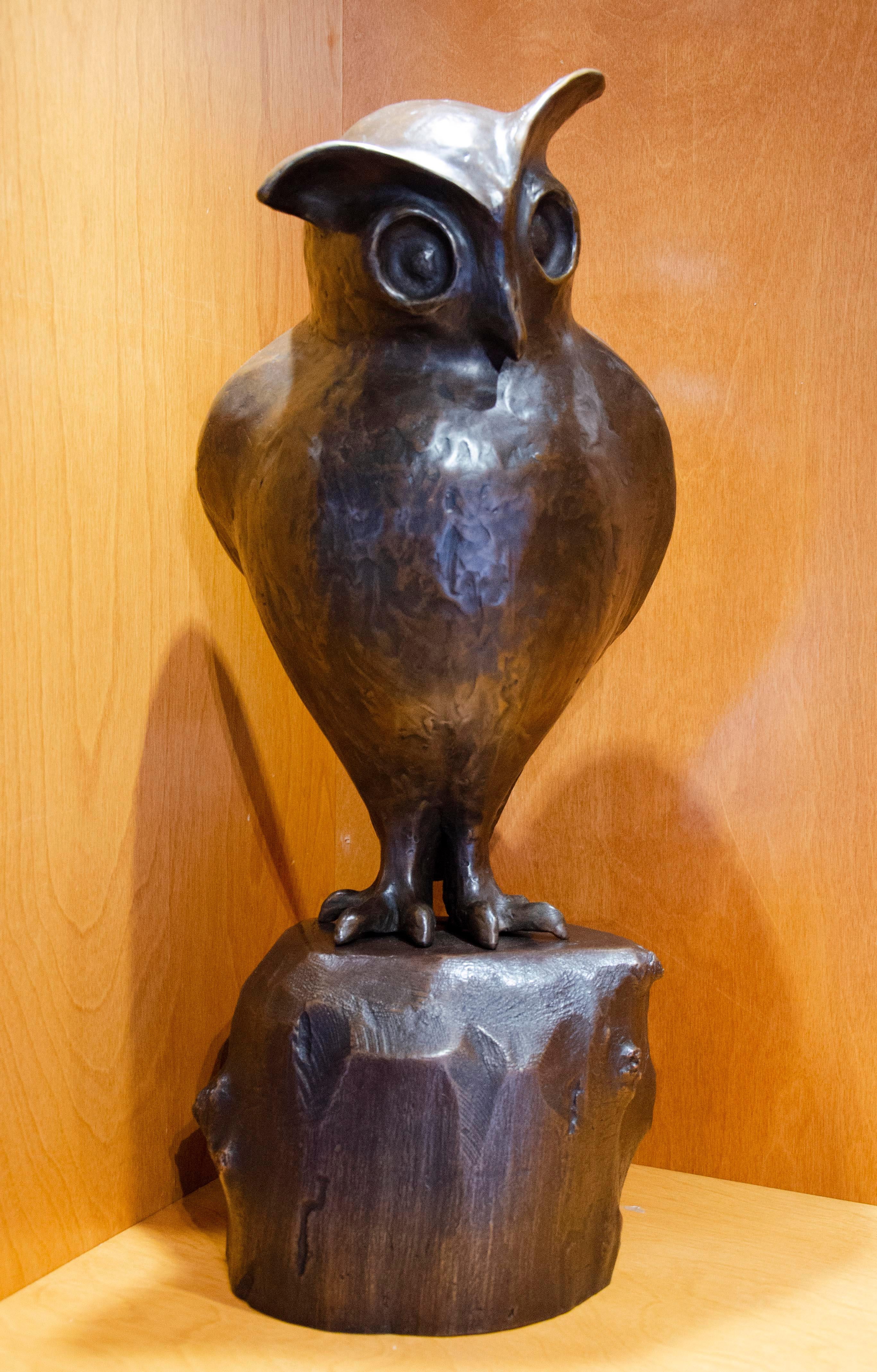 George on a Stump (bronze, sculpture, owl, bird) For Sale 1