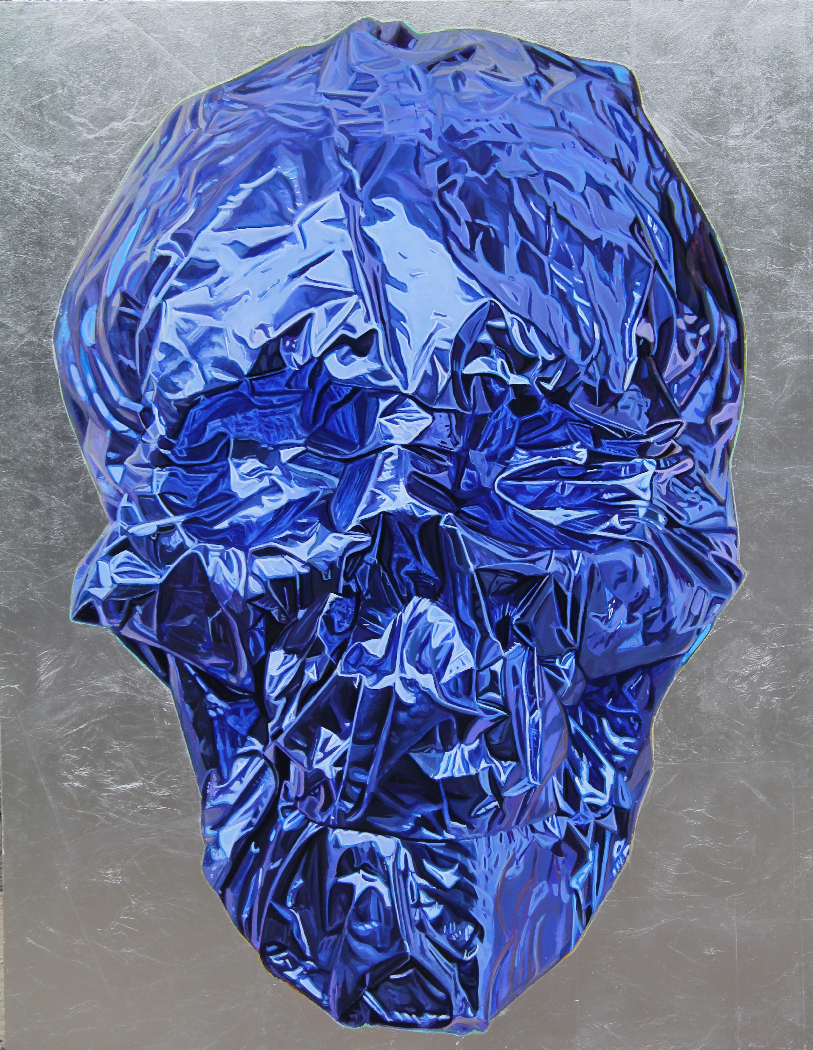 Gordon Harris Figurative Painting - Sapphire Metallic Skull
