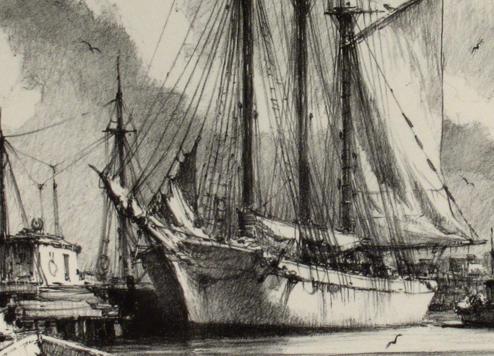 Dockside - Gray Figurative Print by Gordon Hope Grant