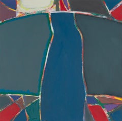 Aberfan - Pintura Abstracta Azul Brillante con Formas Geométricas Rojas y Atrevidas